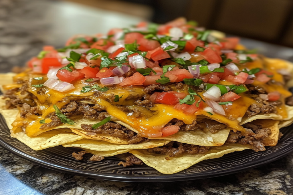 Layered Beef and Cheese Nachos