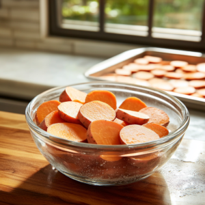 Why do you soak sweet potatoes before baking?