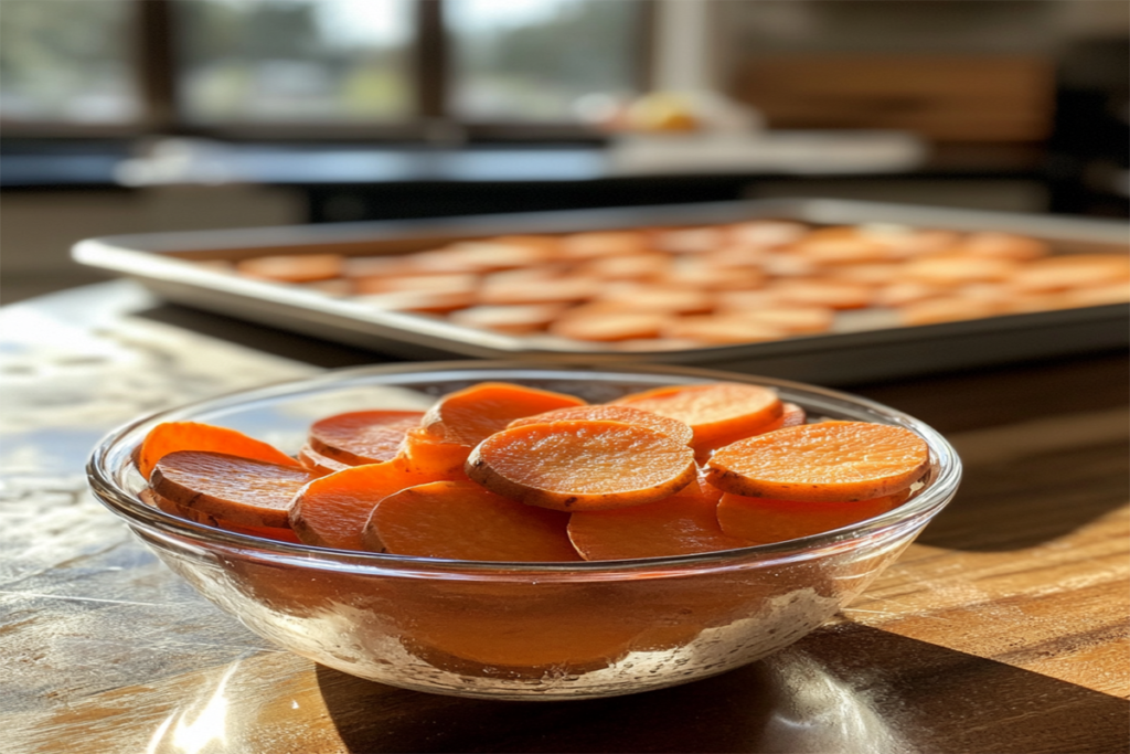 Why do you soak sweet potatoes before baking?