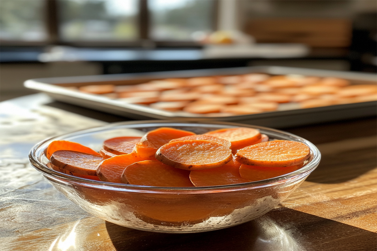 Why do you soak sweet potatoes before baking?