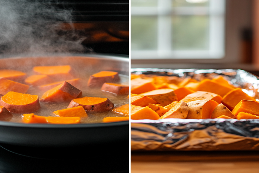 Is it better to boil or bake sweet potatoes for casserole?