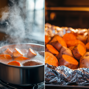 Is it better to boil or bake sweet potatoes for casserole?
