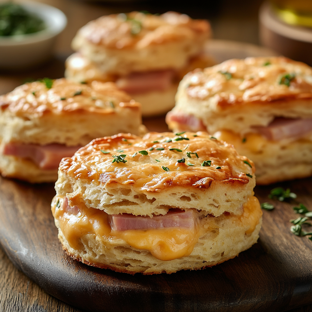 Old fashioned ham and cheese butter swim biscuits