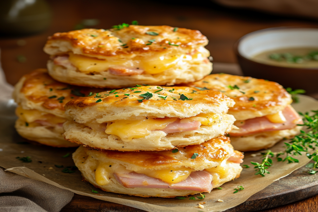 Old fashioned ham and cheese butter swim biscuits