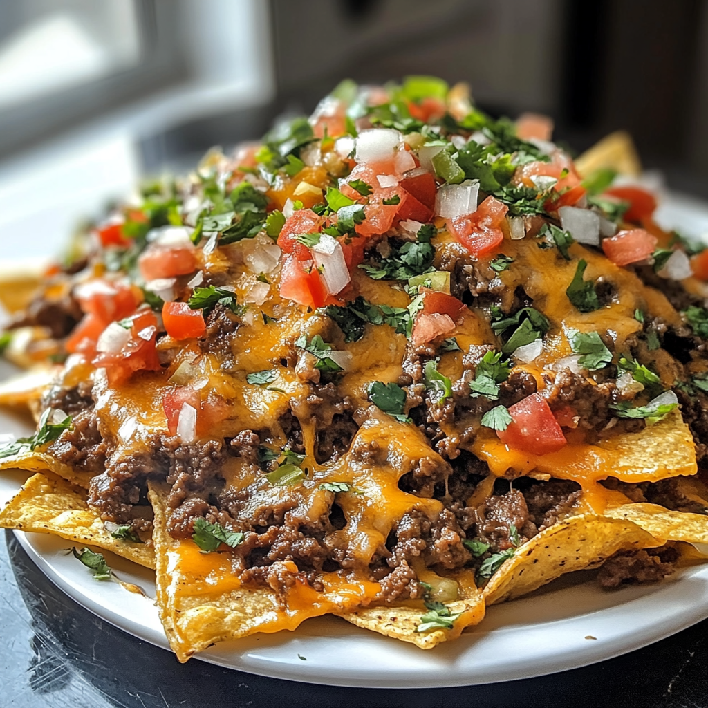 Layered Beef and Cheese Nachos