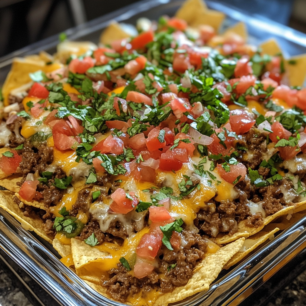 Layered Beef and Cheese Nachos